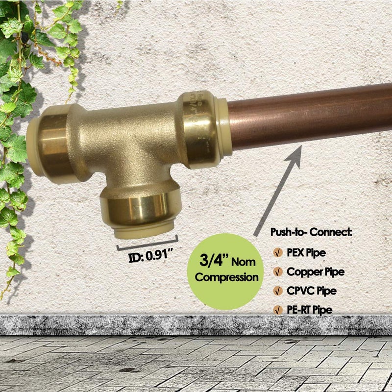 HQMPC 3/4" Pex Tee Push Fit Plumbing Fitting, Brass, 6pcs, Push-to-Connect, UPC Certified - Image 3